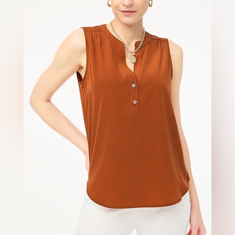 NWT J Crew Blood Orange Extra Large Popover Tank Button Up V Neck Round Hem